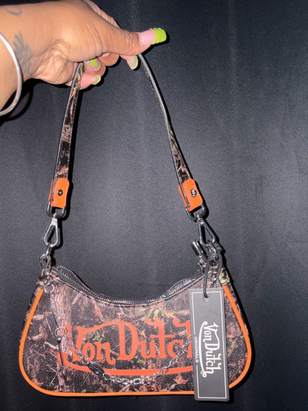 Von Dutch Black & Orange Trim Mini Shoulder Bag